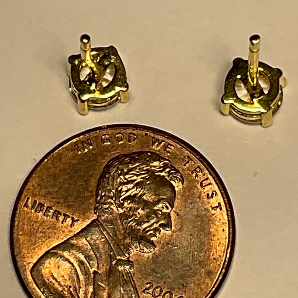 Sterling Silver Gold Color Stud Earrings with a clear stone - Picture 3 of 5